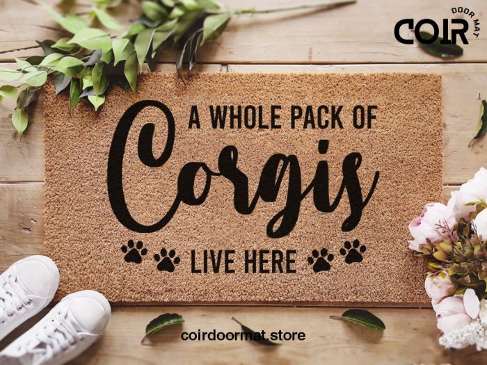 A Whole Pack Of Corgis Live Here / Custom Dog Door Mat / Funny Door Mat / Dog Lover Gift / Customized Dog Breed Doormat