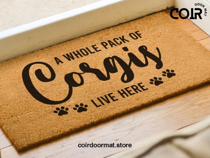 A Whole Pack Of Corgis Live Here / Custom Dog Door Mat / Funny Door Mat / Dog Lover Gift / Customized Dog Breed Doormat