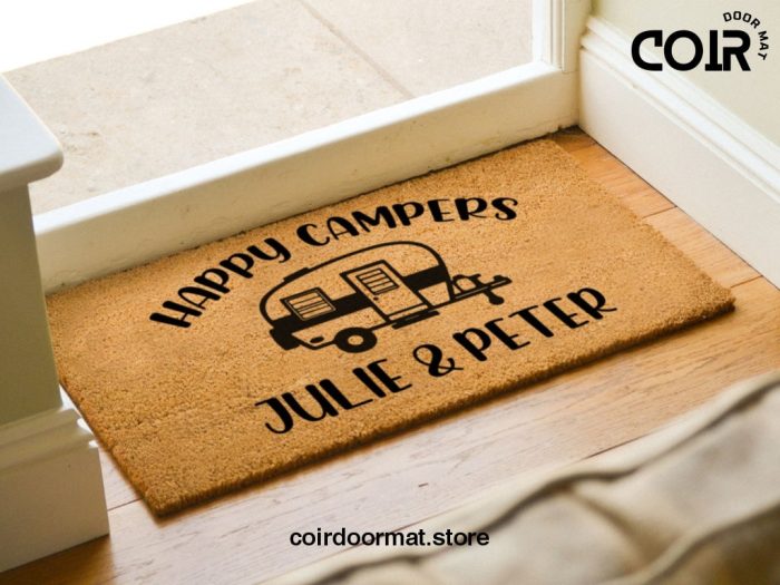 Camper Doormat - Custom Happy Campers Doormat - Personalized Name Door Mat - Camping Welcome Mat - Travel - Explorer Gift - Custom Doormat