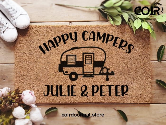 Camper Doormat - Custom Happy Campers Doormat - Personalized Name Door Mat - Camping Welcome Mat - Travel - Explorer Gift - Custom Doormat