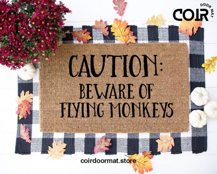 Caution Beware Of, Flying monkeys, Halloween Doormat,Welcome Mat,Fall Doormat,Fall decor, Halloween Decor, Front Porch Decor, Fall home.Gift