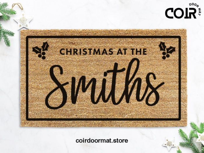 Christmas Porch Decor - Christmas Family Name Doormat - Personalized Doormat - Christmas At The Smiths - Custom Doormat - Personalized Gift