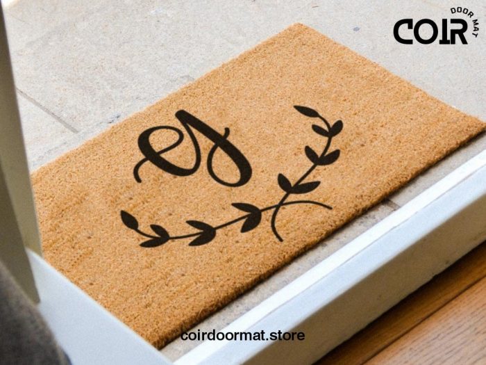 Custom Initials Doormat / Cursive Calligraphy / Nature Custom Coir Door Mat / Leaf Border / Wedding Gift/ Custom Doormat