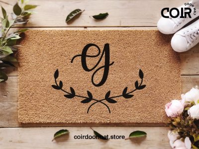 Custom Initials Doormat / Cursive Calligraphy / Nature Custom Coir Door Mat / Leaf Border / Wedding Gift/ Custom Doormat