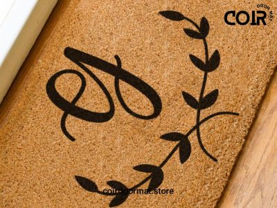 Custom Initials Doormat / Cursive Calligraphy / Nature Custom Coir Door Mat / Leaf Border / Wedding Gift/ Custom Doormat