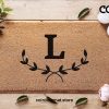 Custom Initials Doormat / Monogram Door Mat / Leaf Border Floral Decoration / Wedding Gift