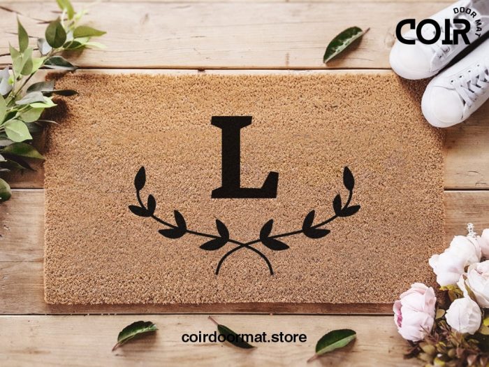 Custom Initials Doormat / Monogram Door Mat / Leaf Border Floral Decoration / Wedding Gift