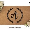 Custom Name Initial Doormat - Personalized Cursive Doormat - Customized Leaf Welcome Mat - Floral - Cute Home Decor