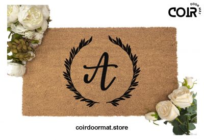 Custom Name Initial Doormat - Personalized Cursive Doormat - Customized Leaf Welcome Mat - Floral - Cute Home Decor