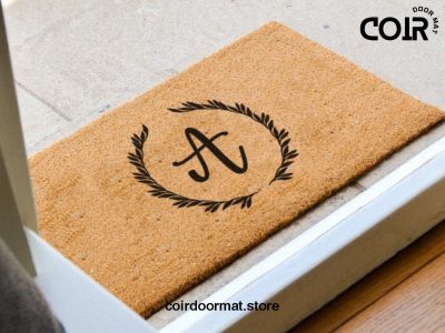 Custom Name Initial Doormat - Personalized Cursive Doormat - Customized Leaf Welcome Mat - Floral - Cute Home Decor