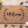 Custom Welcome Doormat / Leaf Border / Custom Door Mat / New Home Gift / Housewarming Nature Inspired Gift