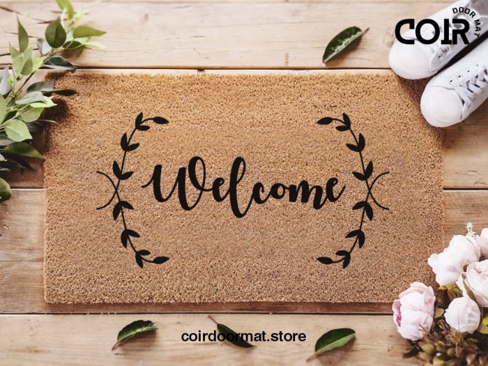 Custom Welcome Doormat / Leaf Border / Custom Door Mat / New Home Gift / Housewarming Nature Inspired Gift