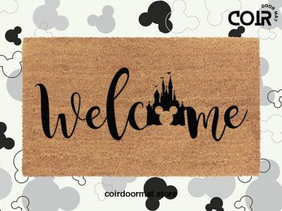 Disney Castle Welcome Doormat - Coir Mat - Disney Castle - Mickey Head - Disney Inspired Font - Cute Disney Lover Gifts