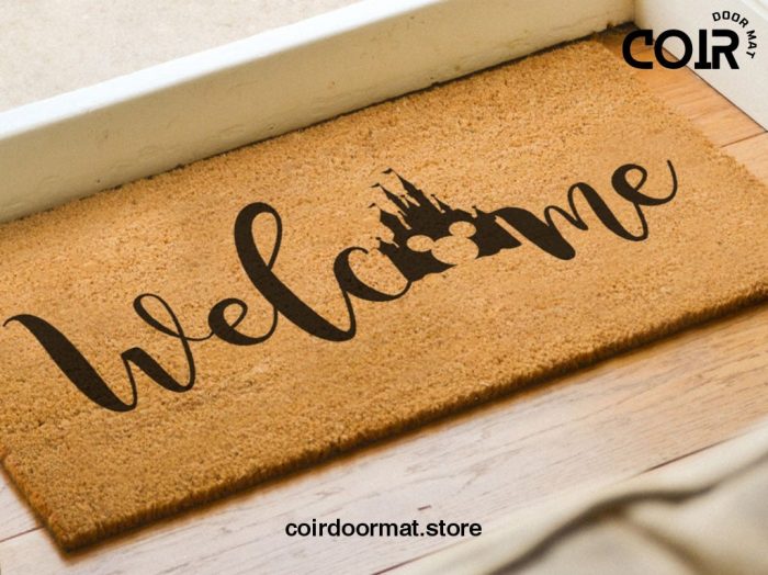 Disney Castle Welcome Doormat - Coir Mat - Disney Castle - Mickey Head - Disney Inspired Font - Cute Disney Lover Gifts