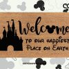 Disney Castle Welcome Doormat - Happiest Place On Earth - Disney Castle - Mickey Head - Disney Inspired Font - Cute Disney Lover Gifts