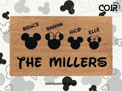 Disney Family Names Doormat - Personalized Welcome Mat - Mickey Head - Minnie Head - Housewarming Disney Gift - Custom Doormat