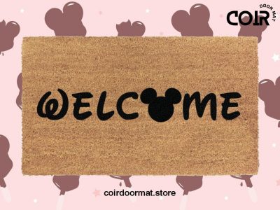 Disney Welcome Doormat - Coir Mat - Mickey Head - Disney Inspired Font - Cute Disney Lover Gifts