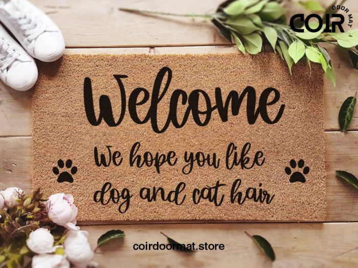 Dog and Cat Hair Doormat - Dog Lover Welcome Doormat - Cat Lover Gift - Pawprints - Funny Door Mat - Housewarming Gift