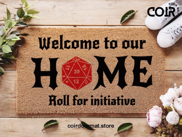 Dungeons & Dragons Welcome Mat - Welcome To Our Home Roll For Initiative - D20 - Initiative Doormat - Customized Door Mats - Fandom Gifts