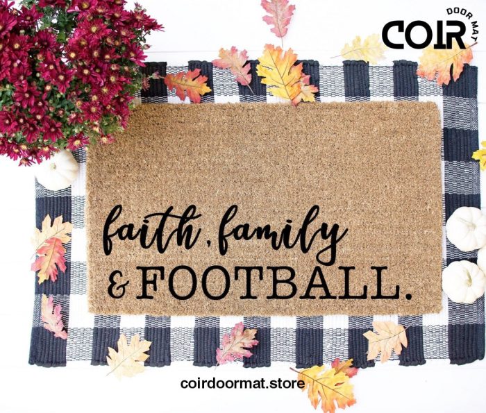 Faith Family and Football, Doormat, Welcome mat, Autumn Doormat, Fall Decor, Fall Doormat, Front Porch Decor, Housewarming, Gifts for her