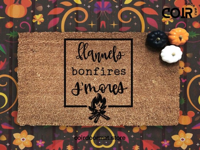 Fall Doormat - Flannels Bonfires Smores - Fall Decor - Autumn - Housewarming Gift - Fall Decor - Porch Decor