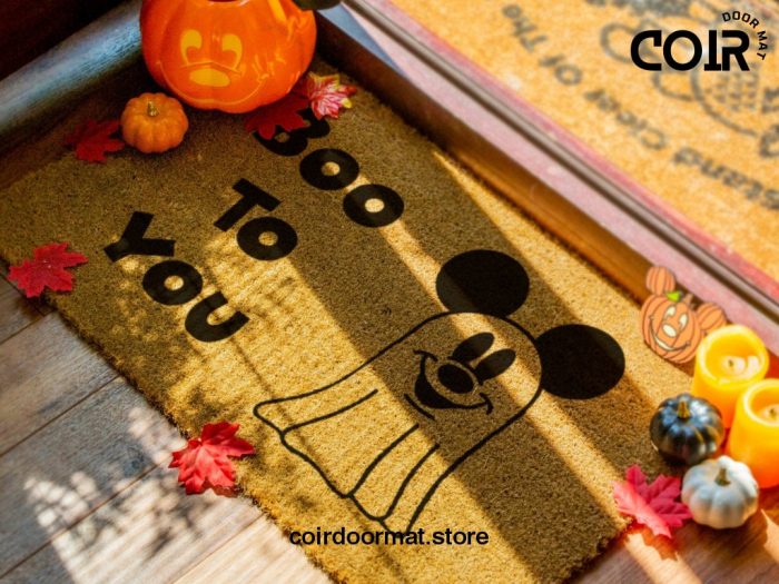 Halloween Disney Welcome Doormats - Mickey The Ghost - Funny Coconut Coir Mat - Housewarming Disney Gift