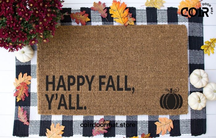 Happy Fall Y'all, Welcome Mat, Doormat, Entryway Rug, Front Porch Decor, Fall Decor, Pumpkin Doormat, Under 60, For the home, Gifts for her