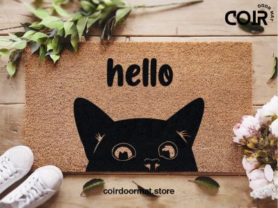 Hello Cat Welcome Doormat - Animal Lovers - Cat Lover - Doormat for Pet Lovers - Custom Coir Mat - Home Decor - Gift Ideas