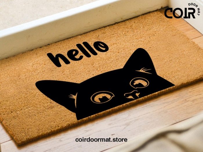 Hello Cat Welcome Doormat - Animal Lovers - Cat Lover - Doormat for Pet Lovers - Custom Coir Mat - Home Decor - Gift Ideas