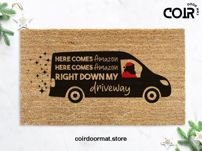 Here Comes Amazon - Funny Christmas Doormat - Funny Holiday Door Mat - Christmas Welcome Mat - Christmas Decor - Holiday Decor - Funny Gift