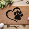 Interlocking Heart And Paw Welcome Mat - Dog Lover Doormat - Cat Lover Doormat - Coconut Coir Mat - Home Decor