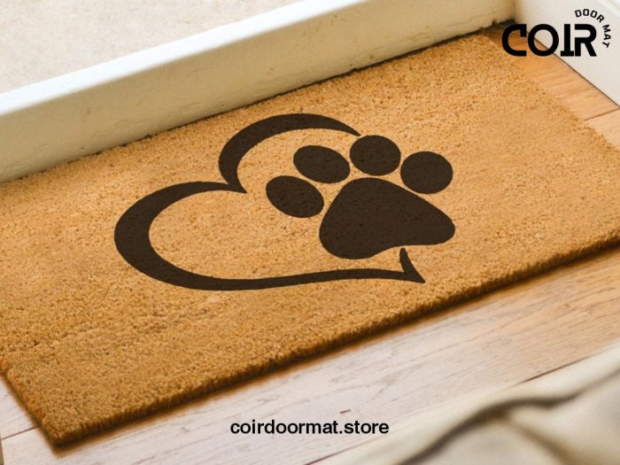 Interlocking Heart And Paw Welcome Mat - Dog Lover Doormat - Cat Lover Doormat - Coconut Coir Mat - Home Decor