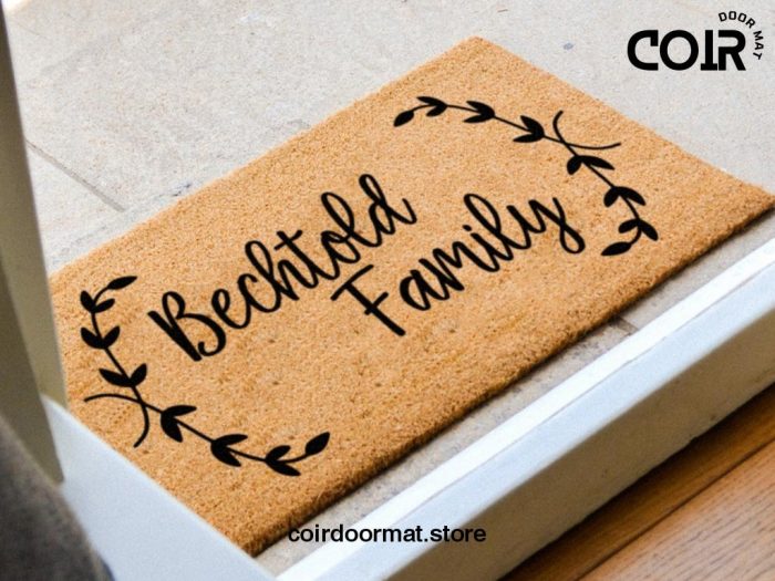 Leaf Border Family Name Door Mat - Personalized Doormat - Customized Welcome Mat - Floral - Housewarming Gift