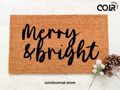 Merry and Bright, Doormat, Welcome Mat, Entryway Rug, Front Porch Decor, Christmas Decor, Christmas Doormat, Holiday decor, Holiday Doormat