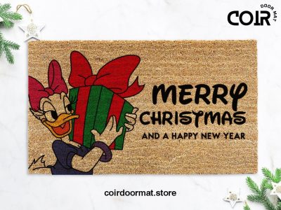 Merry Christmas Disney Doormat - Daisy Duck - Welcome Mat - Happy New Year Doormat - Disney Decor - Disney Housewarming Gift - Disney Gift