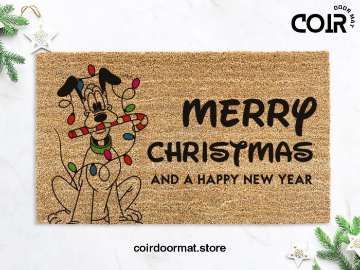 Merry Christmas Disney Doormat - Pluto Welcome Mat - Happy New Year Doormat - Christmas Gift - Disney Home Decor  - Disney Gift