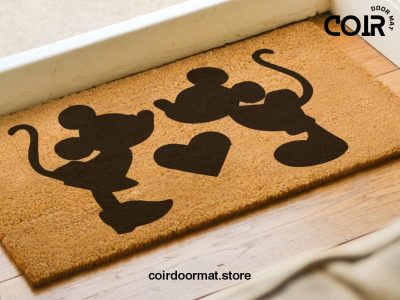 Mickey And Minnie Kiss Doormat - Disney Coir Welcome Mat - Disney Inspired Home Decor - Housewarming Gift