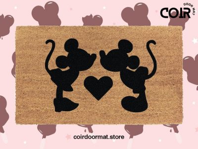 Mickey And Minnie Kiss Doormat - Disney Coir Welcome Mat - Disney Inspired Home Decor - Housewarming Gift