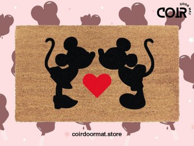 Mickey And Minnie Red Love Heart Doormat - Disney Coir Welcome Mat - Disney Inspired Home Decor - Housewarming Gift