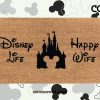 Mickey Head Castle - Disney Life Happy Wife Doormat - Disney Castle - Coconut Coir Welcome Mat - Disney Lover Gift