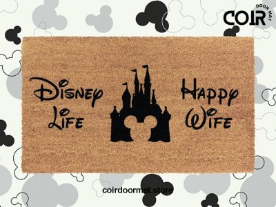 Mickey Head Castle - Disney Life Happy Wife Doormat - Disney Castle - Coconut Coir Welcome Mat - Disney Lover Gift