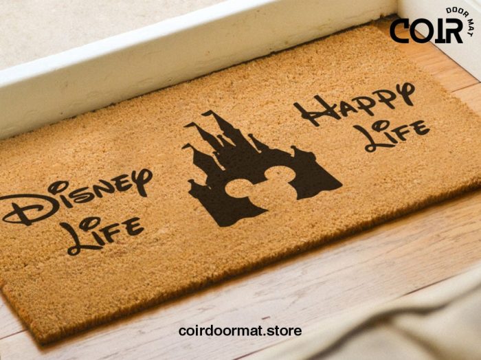 Mickey Head Castle - Disney Life Happy Wife Doormat - Disney Castle - Coconut Coir Welcome Mat - Disney Lover Gift