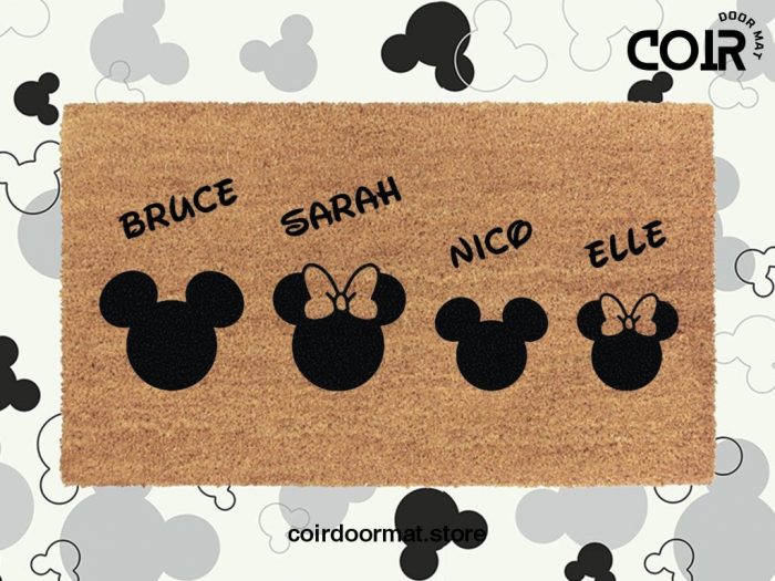 Personalized Disney Family Name Doormat - Mickey Head - Minnie Head - Coconut Coir Welcome Door Mat - Housewarming Disney Gift