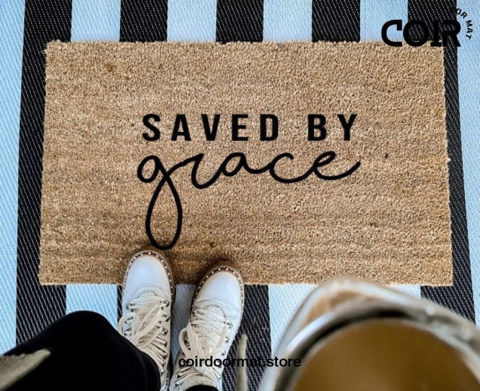 Saved By Grace, Doormat, Welcome Mat, Entryway, Front Porch Decor, Christmas, Housewarming, Gifts for them, Christian, Under 50, Birthday