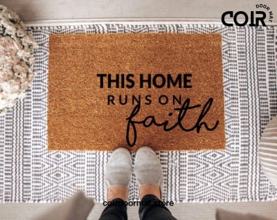 This Home Runs on Faith, Coir Doormat, Front Door, Under 50, Religious Gift, Housewarming, Newlyweds, Christian Doormat, Christmas, Birthday