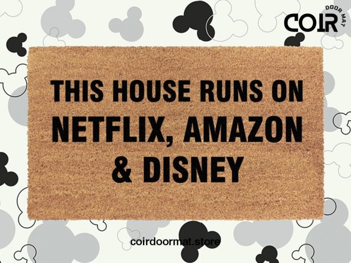 This House Runs On Netflix Amazon Disney - Funny Welcome Doormat - Coir Door Door Mat - Family - Housewarming Gift