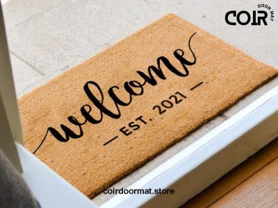 Welcome Established Date Welcome Doormat - Personalized Calligraphy Mat - Custom Coir Door Mat - Family - Business