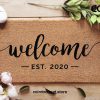 Welcome Established Date Welcome Doormat - Personalized Calligraphy Mat - Custom Coir Door Mat - Family - Business