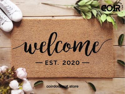 Welcome Established Date Welcome Doormat - Personalized Calligraphy Mat - Custom Coir Door Mat - Family - Business