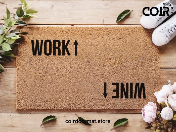 Work Wine Doormat - Work Vs Wine - Funny Coir Welcome Mat - Housewarming Gifts - Couple Gifts